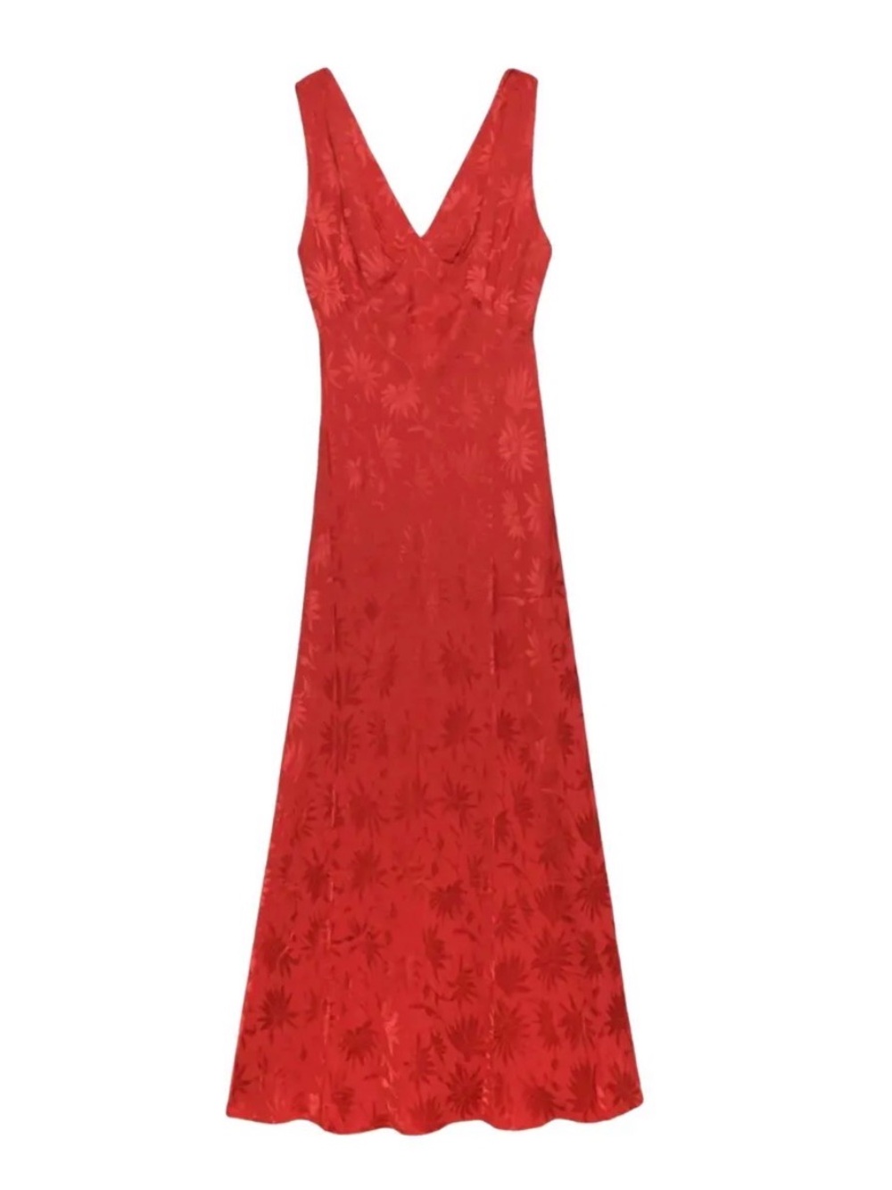 X Small Rixo Red V-Neck Floral Evening Dress
